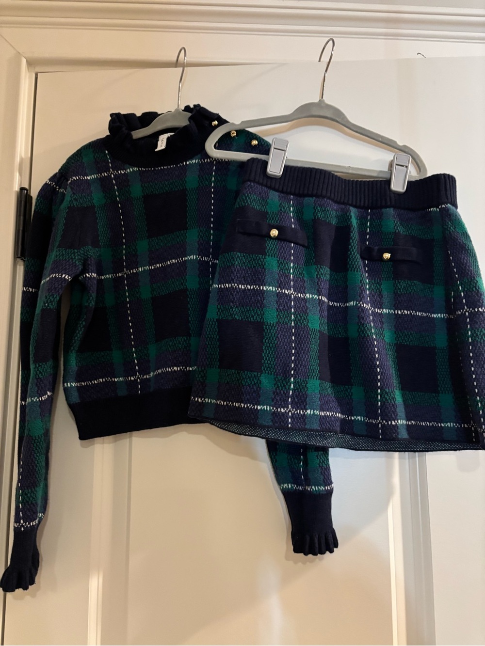 Janie and Jack Navy and Green Plaid Knit Skirt Set